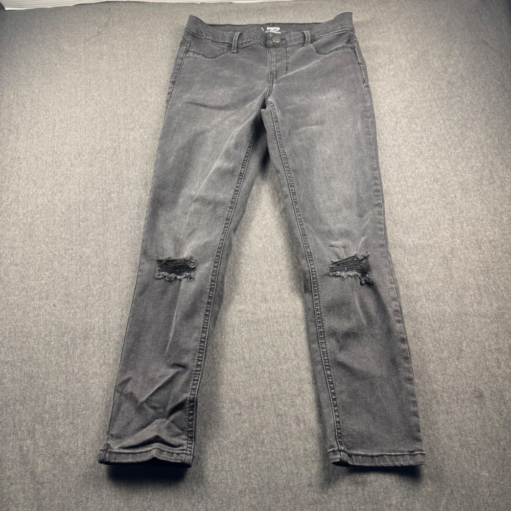 Wonder Nation Girls Black Distressed Jeggings Size L 10-12 Faded Denim Pants - Picture 2 of 9